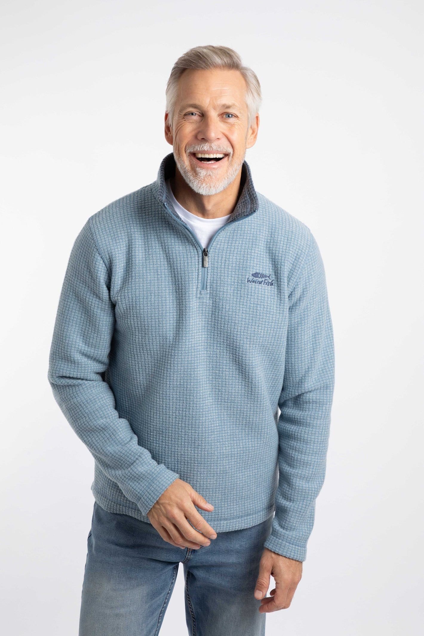 Weird Fish Weird Fish Men's Newark 1/4 Zip Grid Fleece in Light Blue - 4