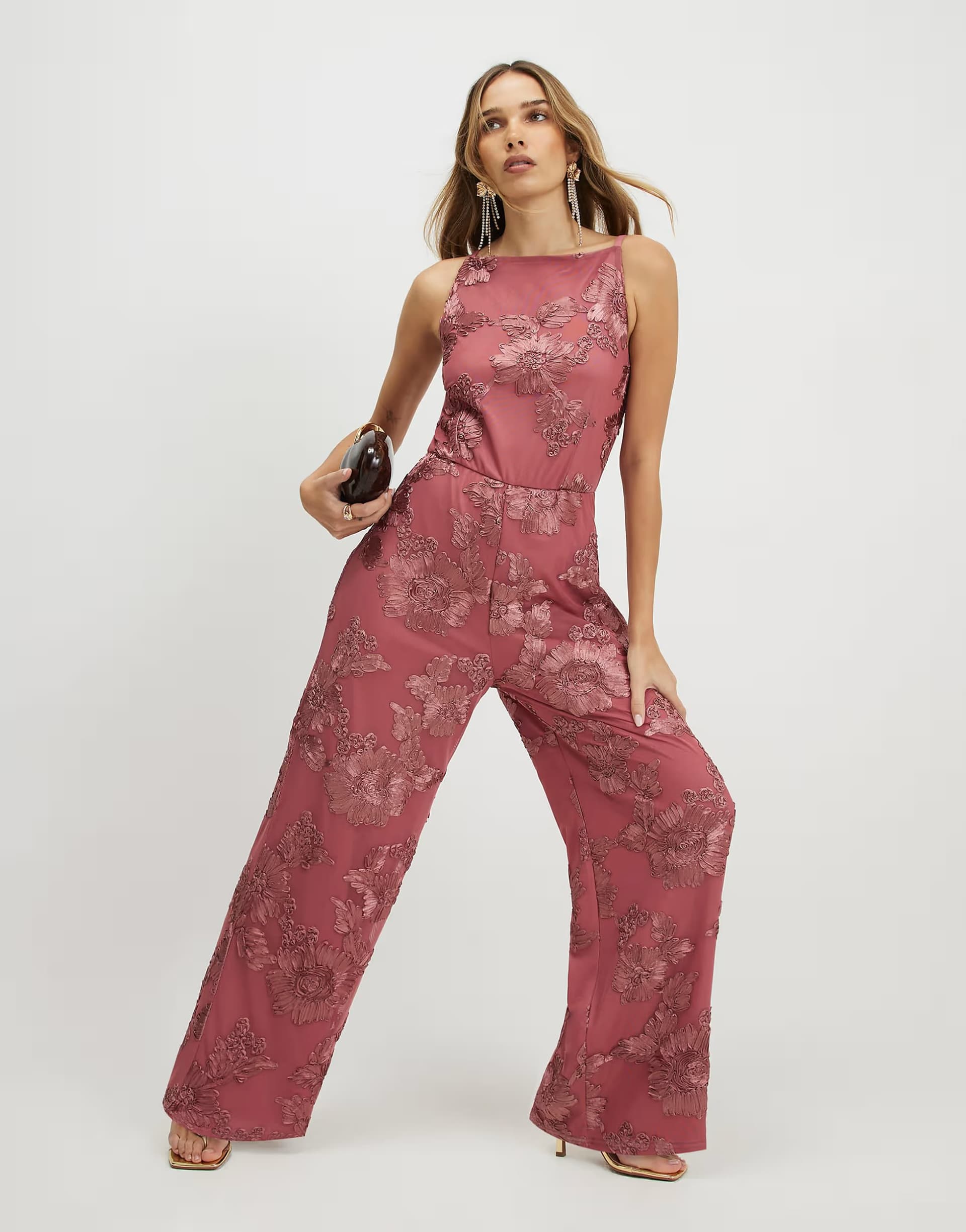 ASOS River Island Pink cornelli halter jumpsuit in brown