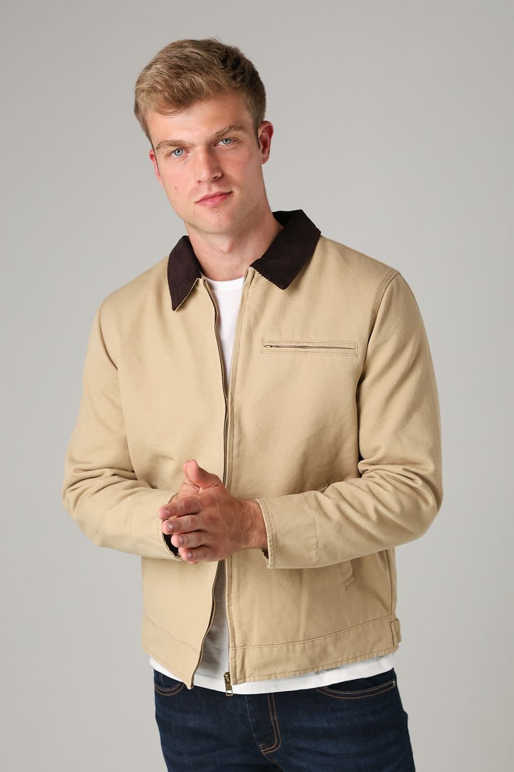 Tokyo Laundry Tokyo Laundry Men's Cotton Canvas Worker Jacket With Cord Collar in Stone