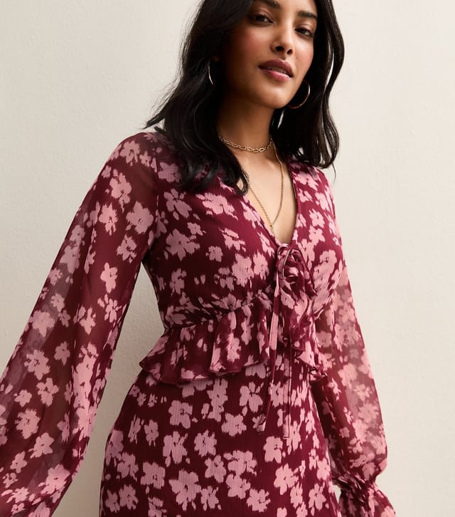 New Look Women's Pink Crinkled Chiffon Floral Print Midi Dress New Look - 2