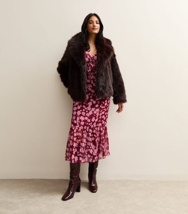 New Look Women's Pink Crinkled Chiffon Floral Print Midi Dress New Look - 3