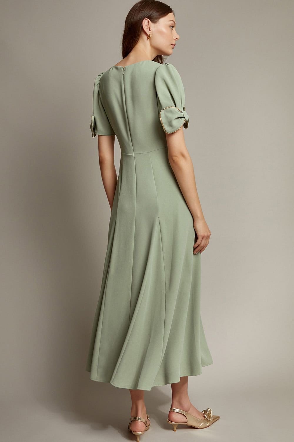 Monsoon Monsoon Women's Belle Bow Sleeve Midi Dress Green - 4