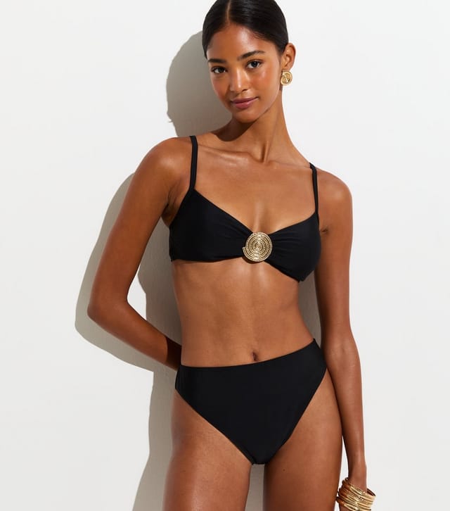 New Look Women's Black Gold Tone Spiral Buckle Crop Bikini Top New Look - 2