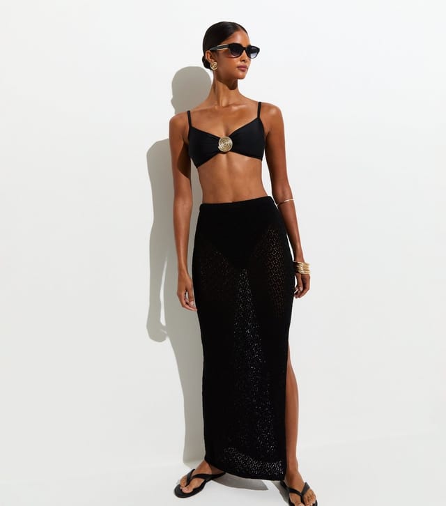 New Look Women's Black Gold Tone Spiral Buckle Crop Bikini Top New Look - 3