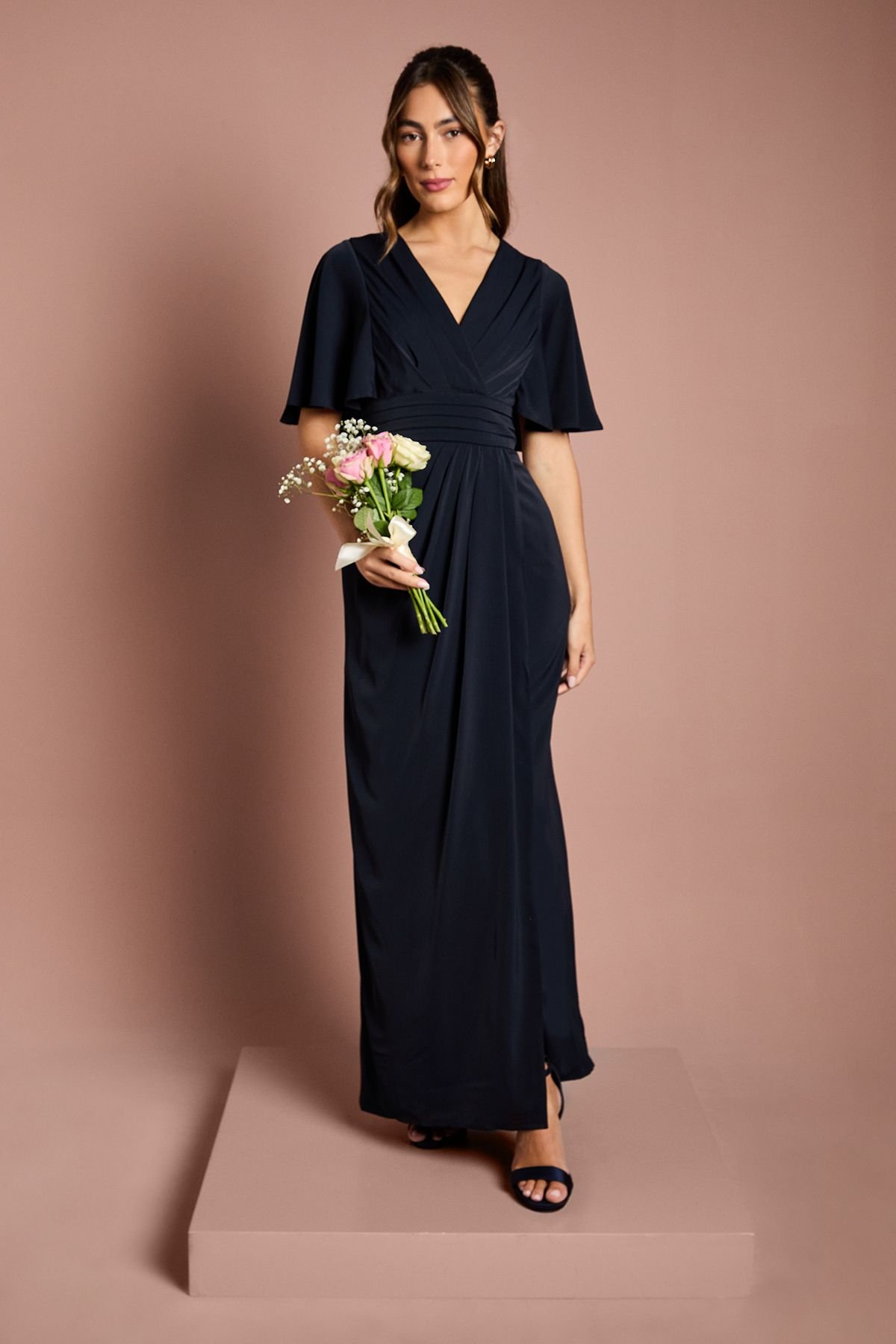 Coast Coast Women's V Neck Flutter Sleeve Bridesmaid Dress in Navy - 2