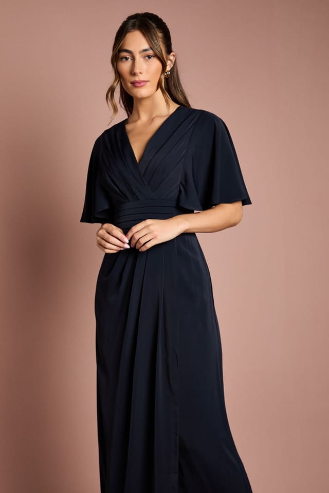 Coast Coast Women's V Neck Flutter Sleeve Bridesmaid Dress in Navy - 2