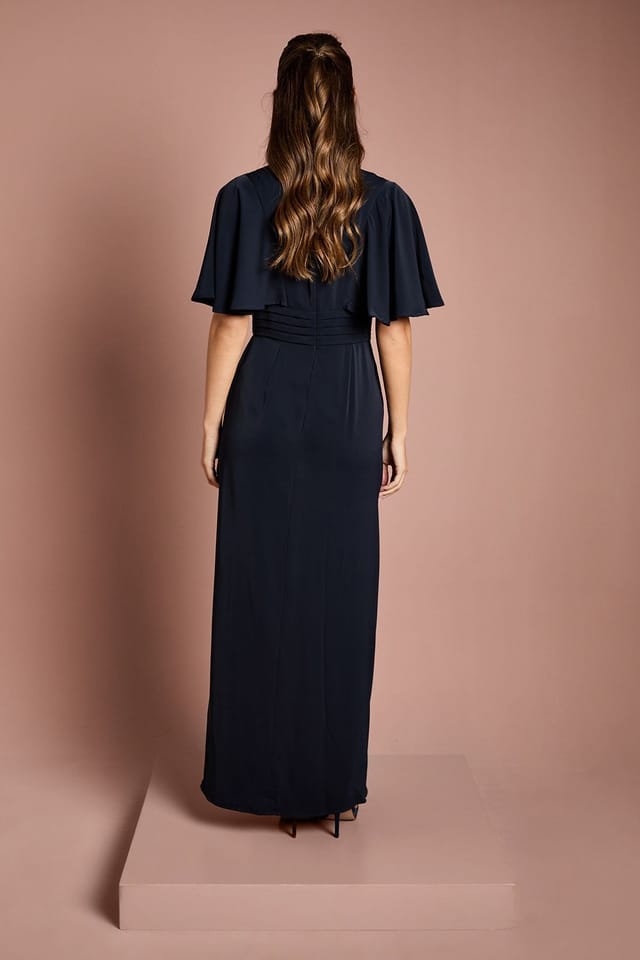 Coast Coast Women's V Neck Flutter Sleeve Bridesmaid Dress in Navy - 3