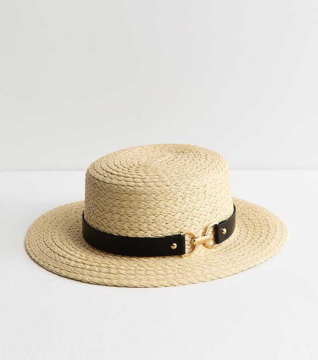 New Look Stone Straw Boater Hat with Buckle Detail New Look - 2