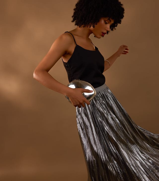 Blue Vanilla Women's Silver Metallic Pleated Midi Skirt Blue Vanilla New Look - 2