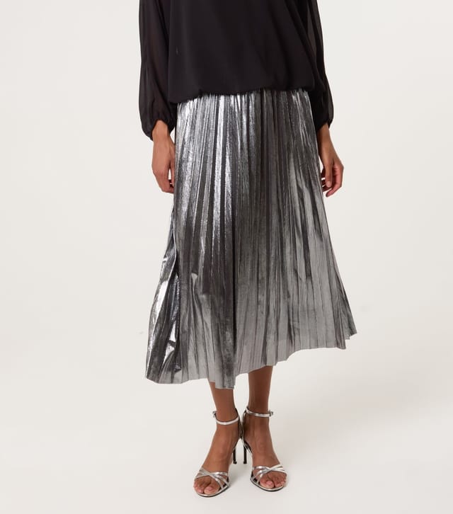 Blue Vanilla Women's Silver Metallic Pleated Midi Skirt Blue Vanilla New Look - 3