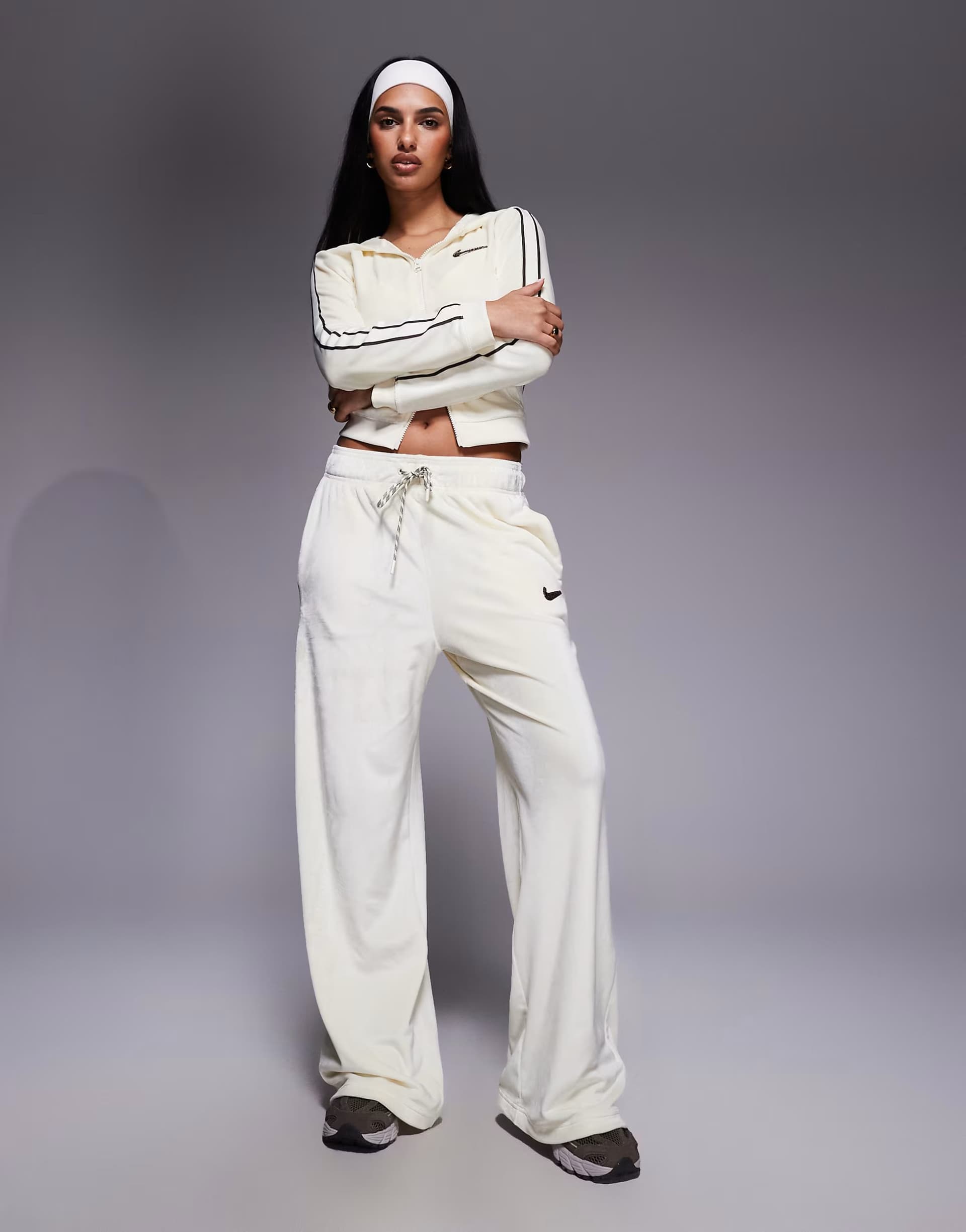 ASOS Nike velour wide leg joggers in cream