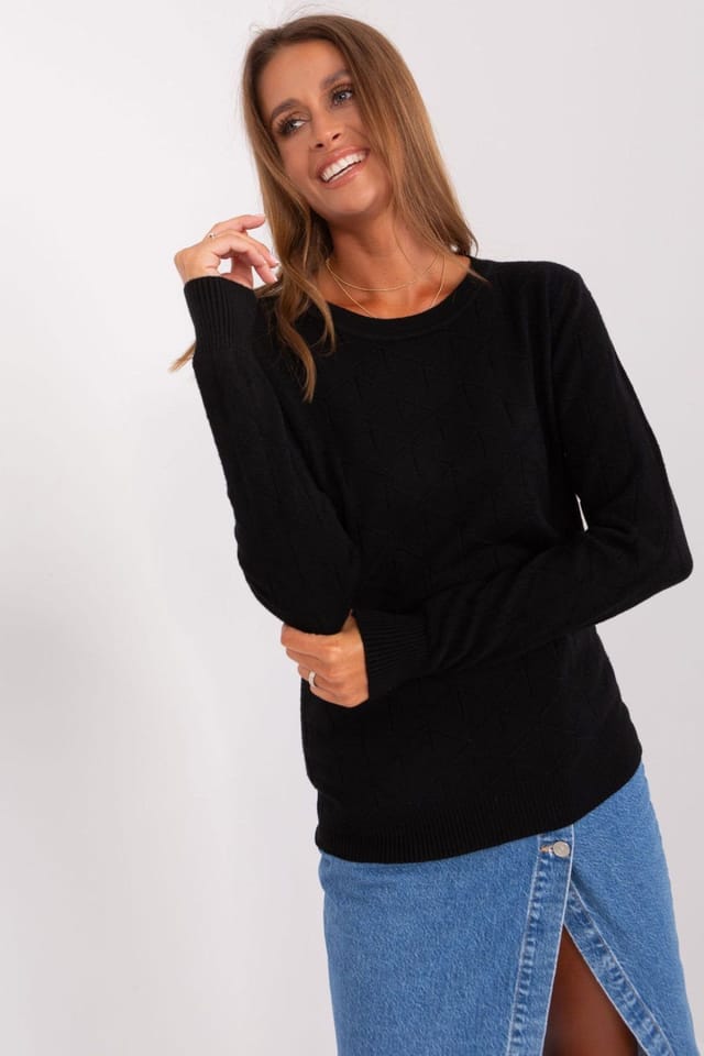 Love Lace Love Lace Women's Cotton Texture Knit Long Sleeve Sweater in Black - 2