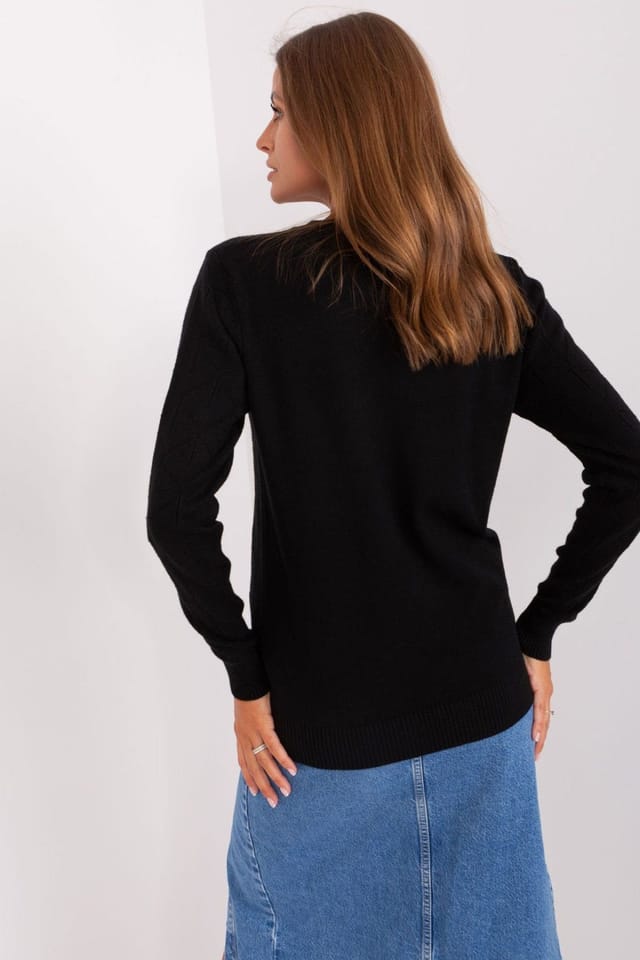 Love Lace Love Lace Women's Cotton Texture Knit Long Sleeve Sweater in Black - 3