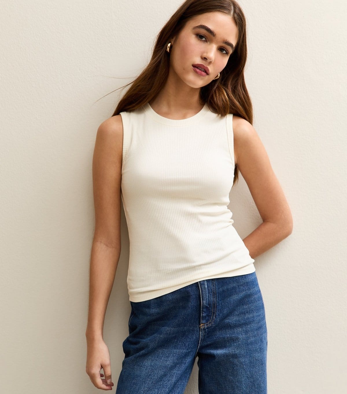 Women's Cream Ribbed Tank Top New Look