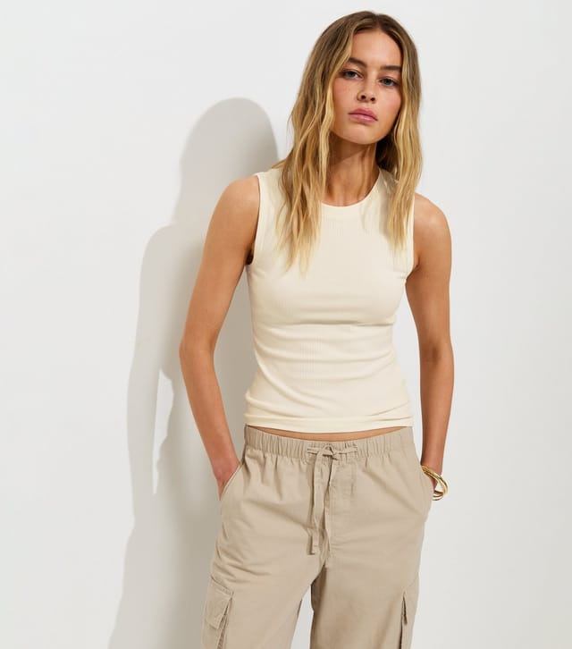 New Look Women's Cream Ribbed Tank Top New Look - 2