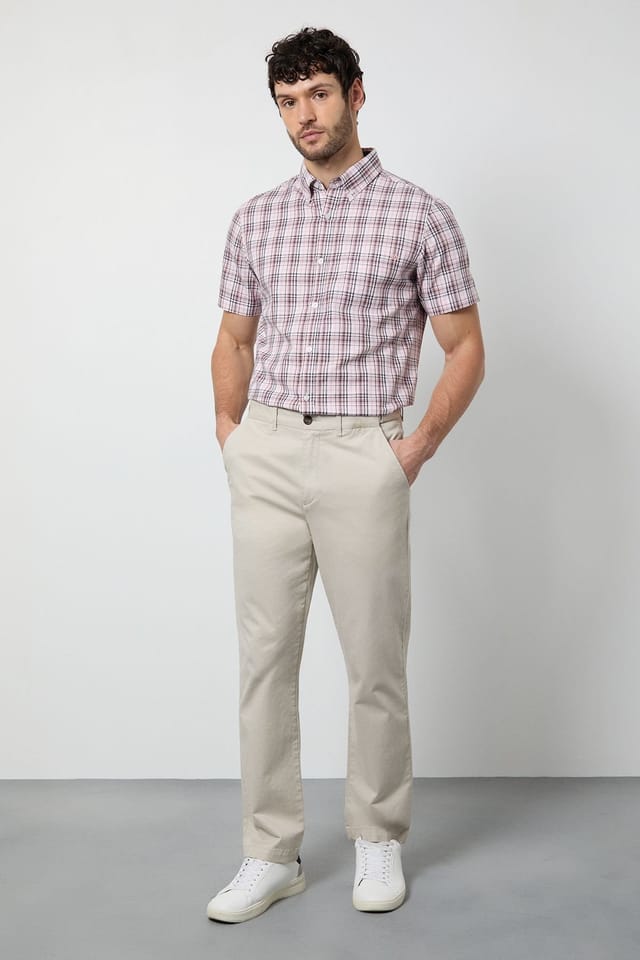 Maine Maine Men's Pink Madras Check Short Sleeve Shirt - 2