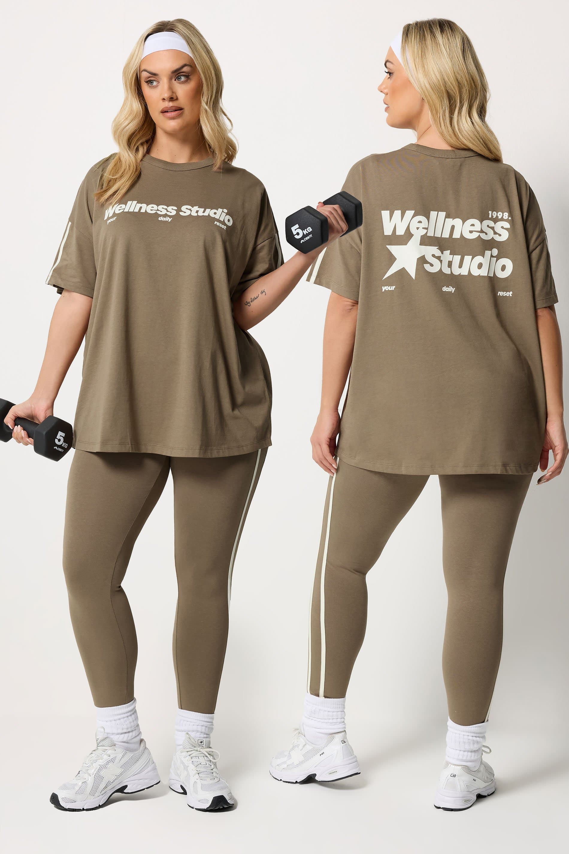 Yours Active Plus Size Brown 'Wellness Studio' Tshirt