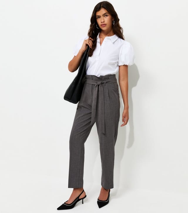 New Look Women's Dark Grey Paperbag Waist Tie Front Trousers New Look - 2