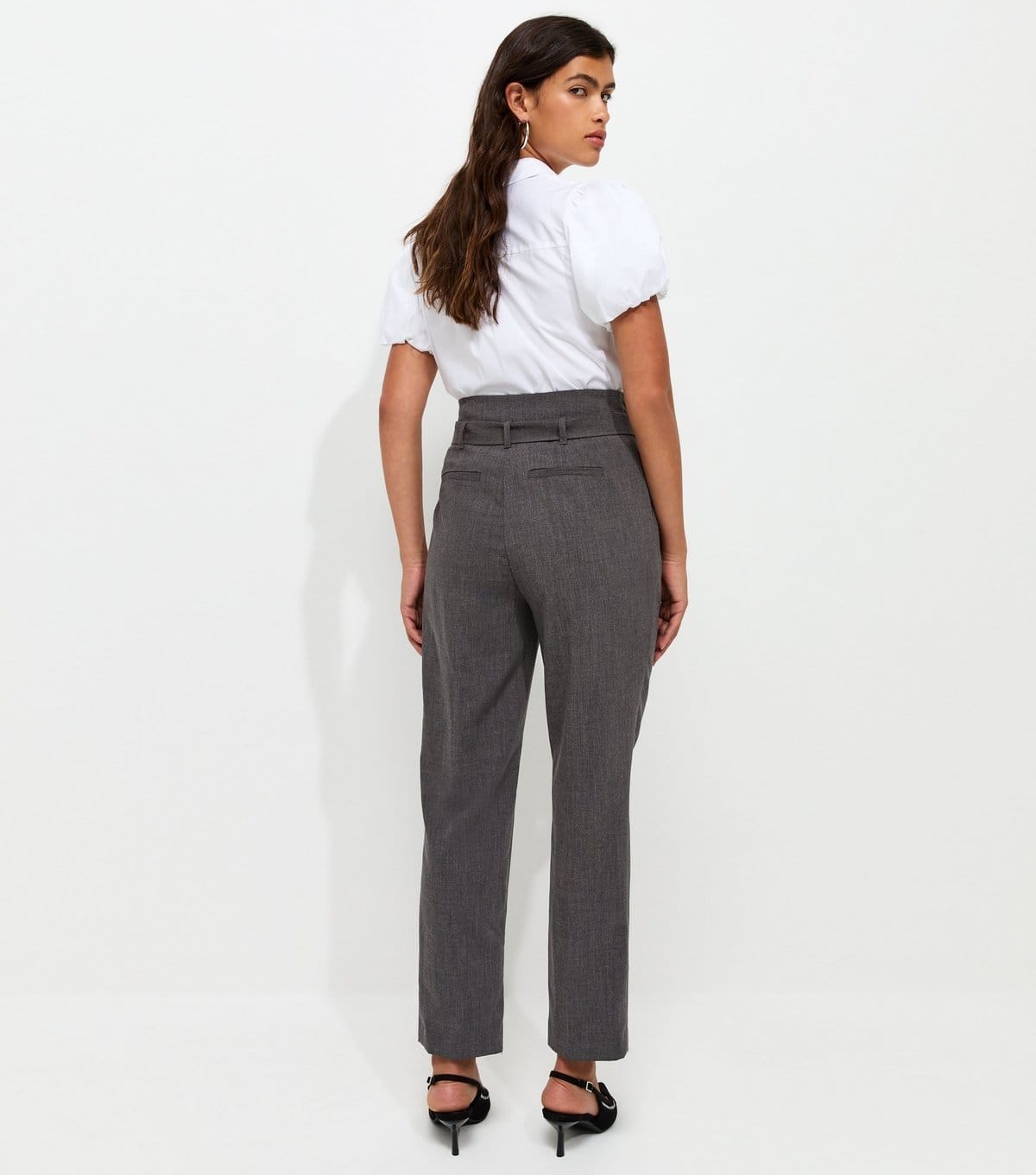 New Look Women's Dark Grey Paperbag Waist Tie Front Trousers New Look - 4
