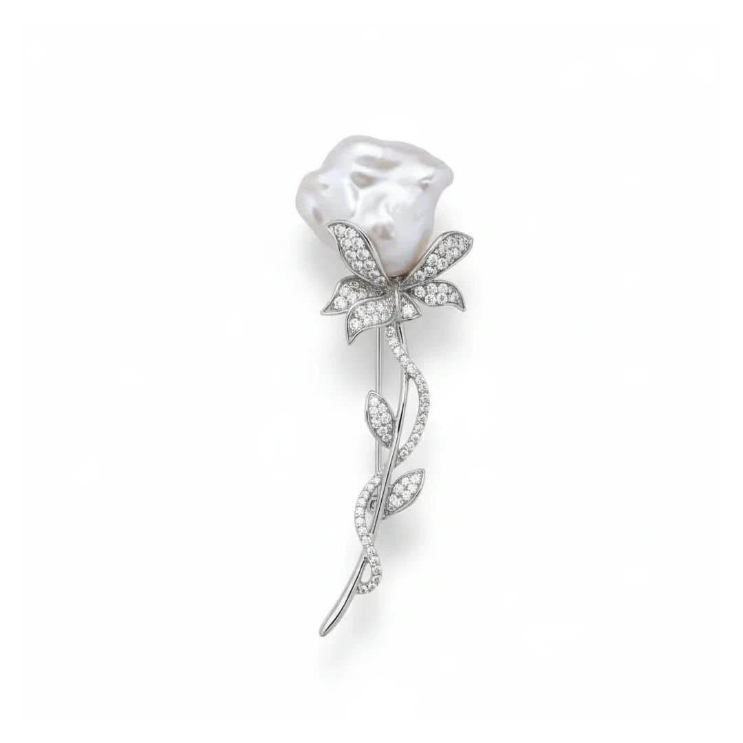 Angel Barocco Angel Barocco Women's Baroque Pearl Rose Brooch - Gold in Silver