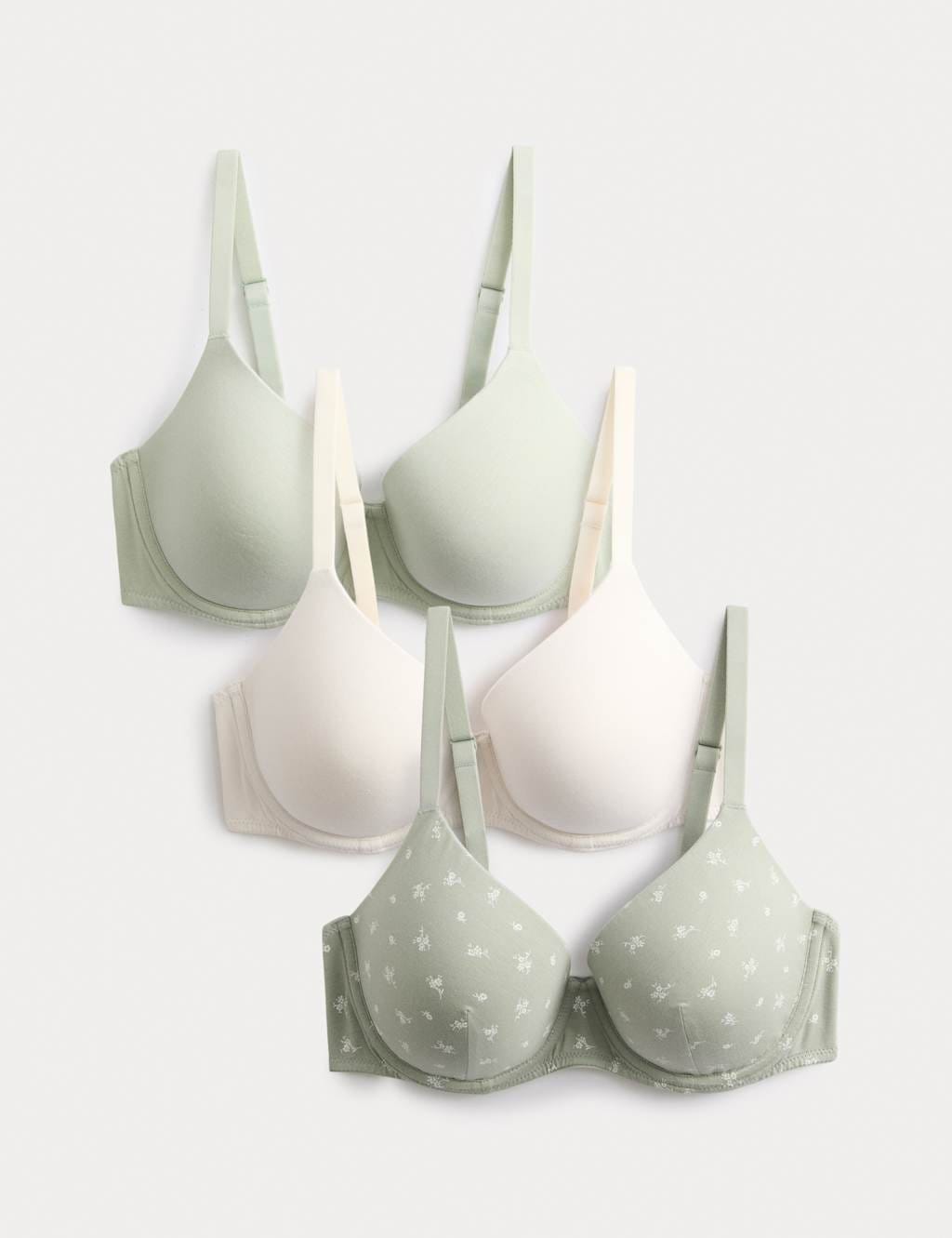 M&S Soft Green Cotton-Rich Wired T-Shirt Bras A-E