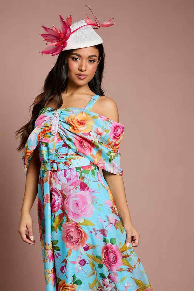 Coast Coast Women's Petite Lisa Tan Bardot Full Skirt Midi Dress in Blue - 2