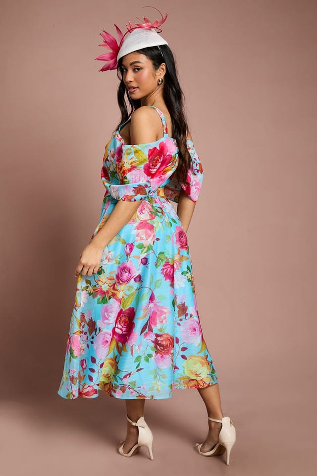 Coast Coast Women's Petite Lisa Tan Bardot Full Skirt Midi Dress in Blue - 3