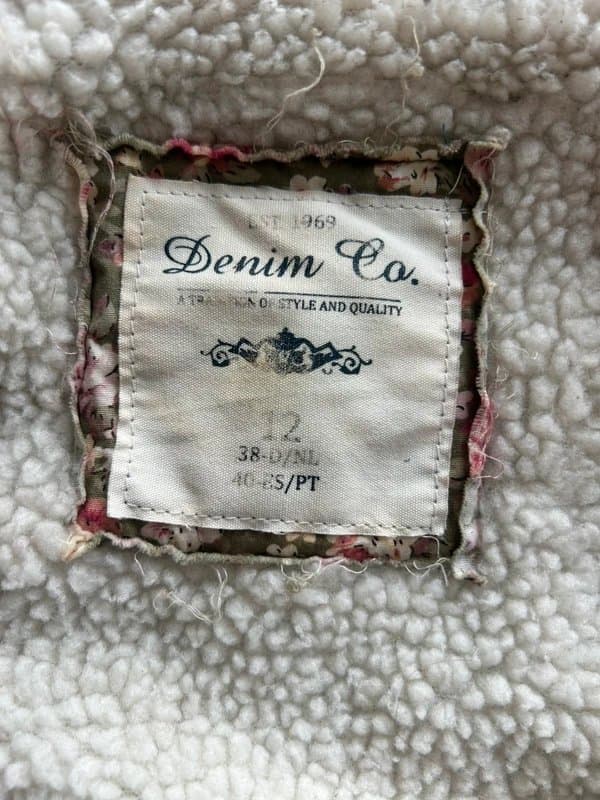 Denim Co Vintage Denim Co. Shearling Lined Denim Vest Gilet Waistcoat Blue Button Front UK 12 Y2K Boho