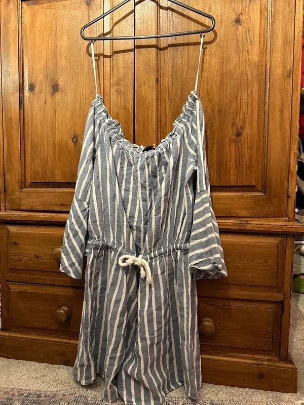 Topshop White And Light Blue Striped Jumpsuit
