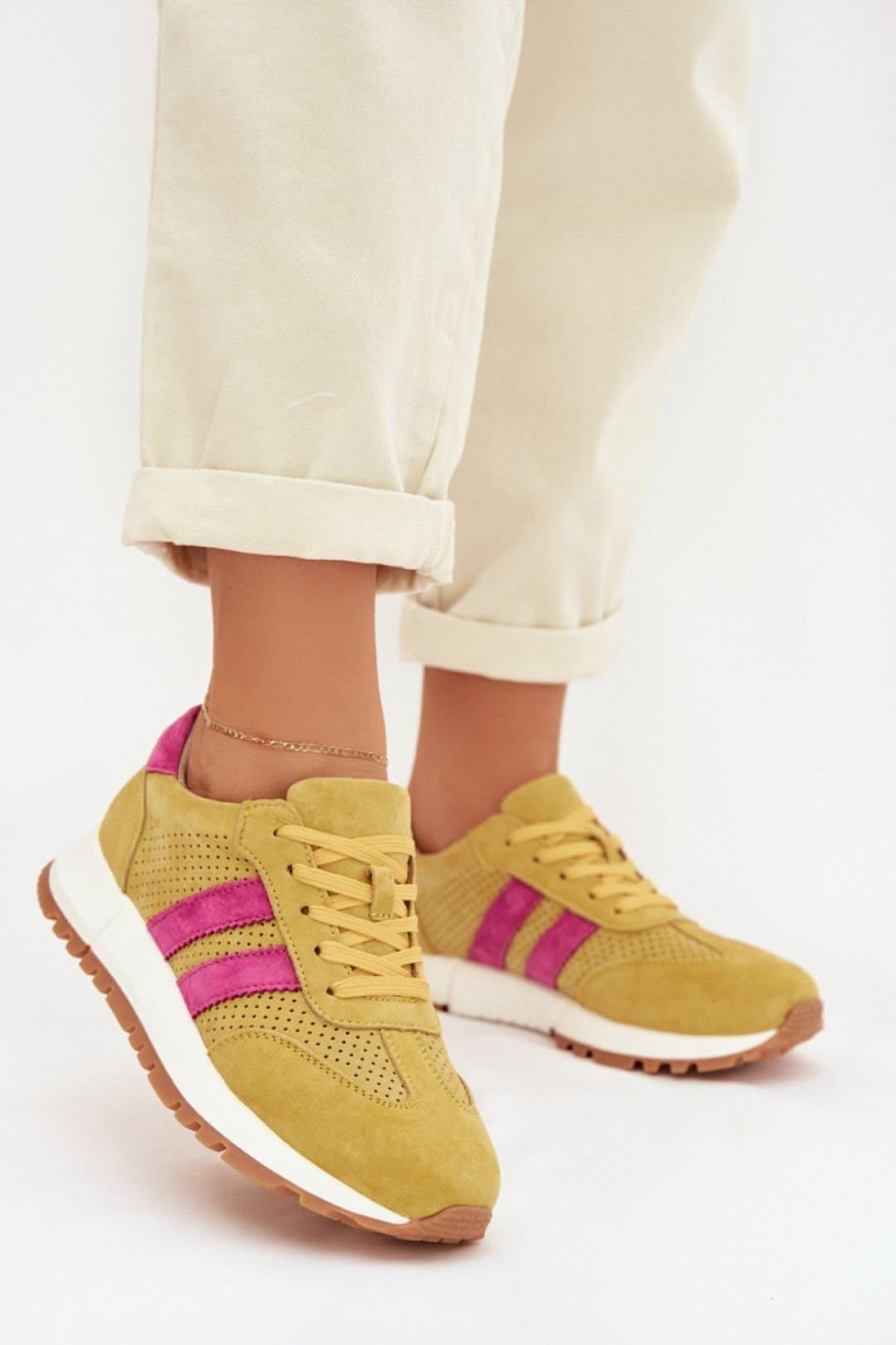 Love Lace Love Lace Yellow Suede Sneakers with Side Straps