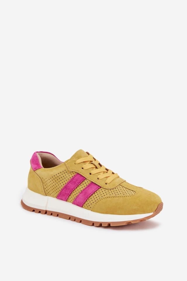Love Lace Love Lace Women's Natural Suede Sneaker with Side Straps & Soft Insole in Yellow - 2