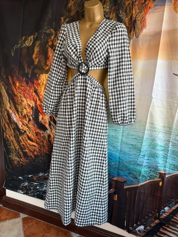 Miss Selfridge Gingham Cut-Out Midaxi Dress | UK 8 | NEW