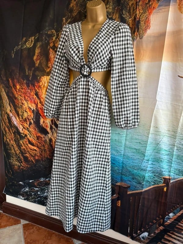 Miss Selfridge Black & White Gingham Cut-Out Midi Dress