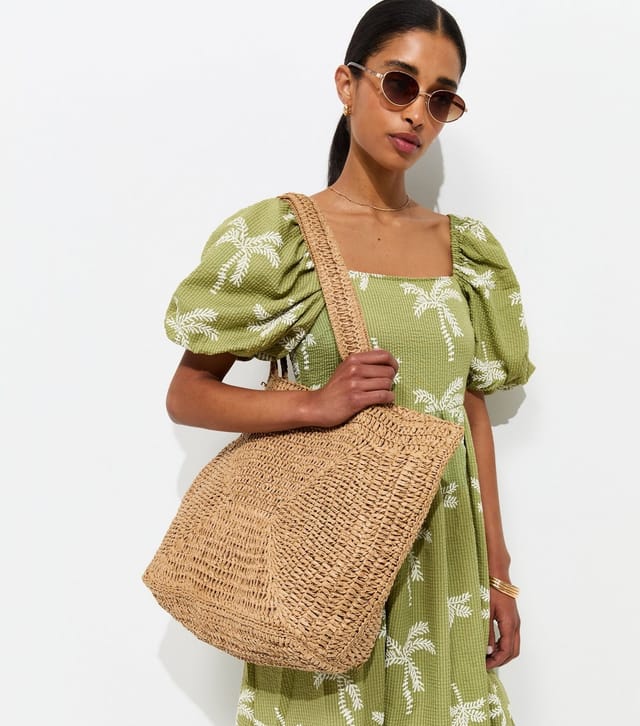 New Look Women's Green Embroidered Palm Tree Puff Sleeve Midi Dress New Look - 2