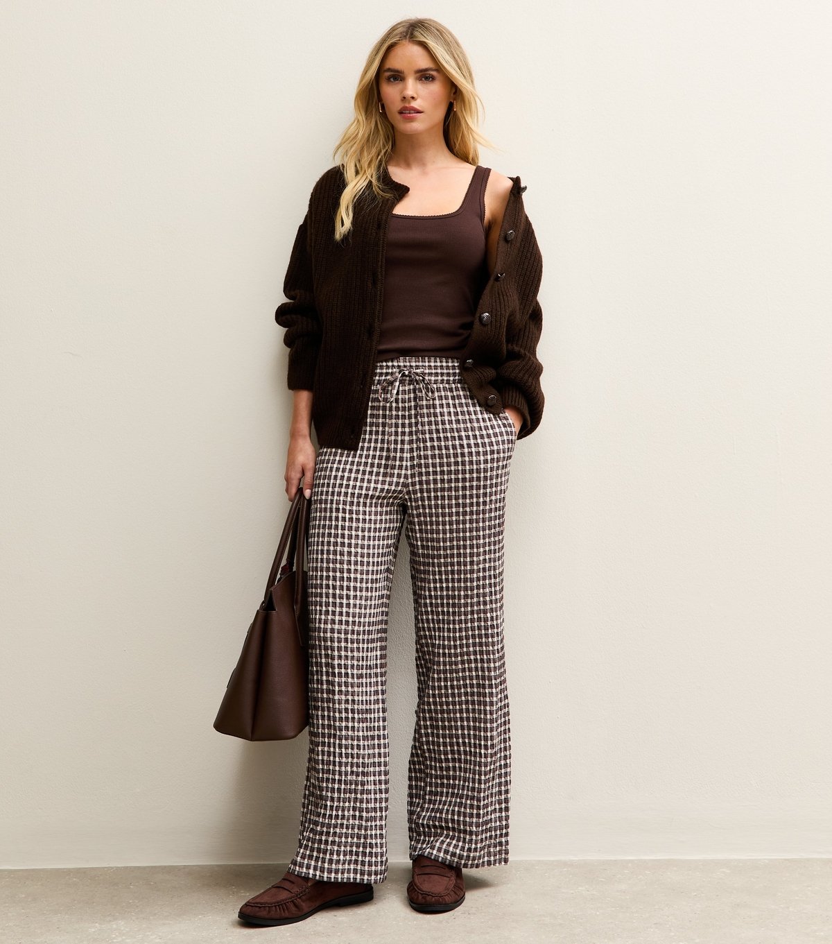 New Look Women's Petite Cream Checked Wide Leg Trouser New Look - 3