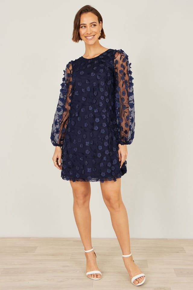 Yumi Yumi Women's Navy Long Sleeve Floral Applique Tunic - 3