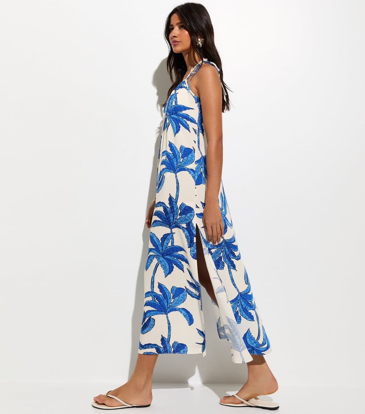 New Look Women's Blue Palm Tree Print Beach Maxi Dress New Look