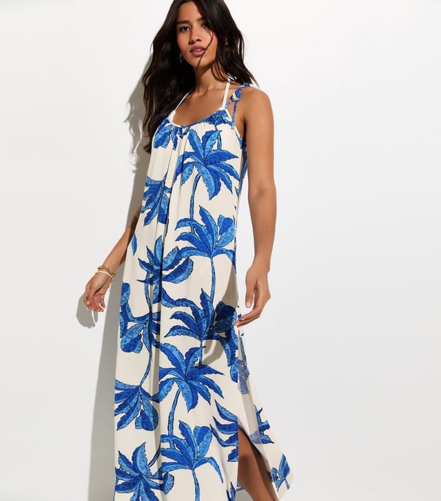 New Look Women's Blue Palm Tree Print Beach Maxi Dress New Look - 3