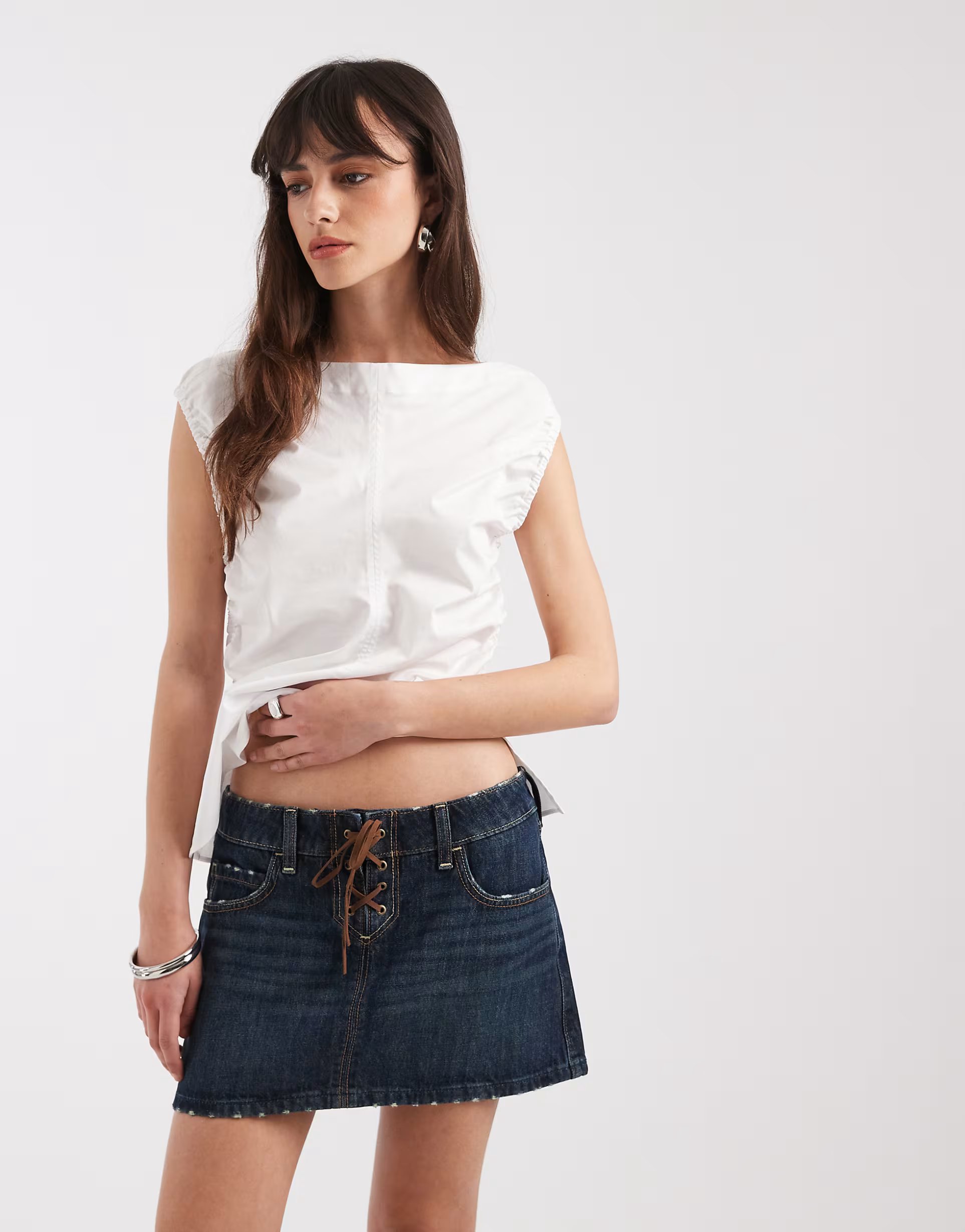 ASOS Hollister y2k denim lace up mini skort in dark blue wash - 1