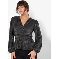 Apricot Women's Black Polka Dot Plisse Pleat Peplum Wrap Top Apricot New Look - 3