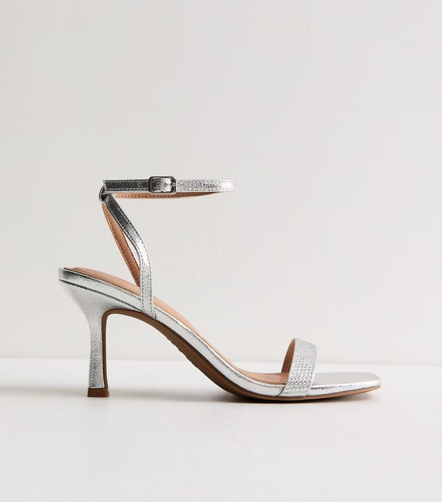 New Look Women's Silver Faux Leather Embellished Front Strap Sandals Vegan New Look - 2