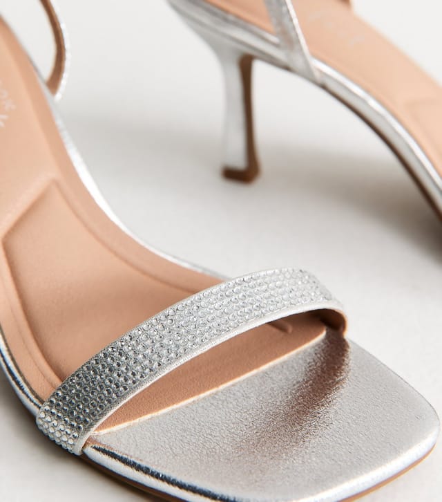 New Look Women's Silver Faux Leather Embellished Front Strap Sandals Vegan New Look - 3
