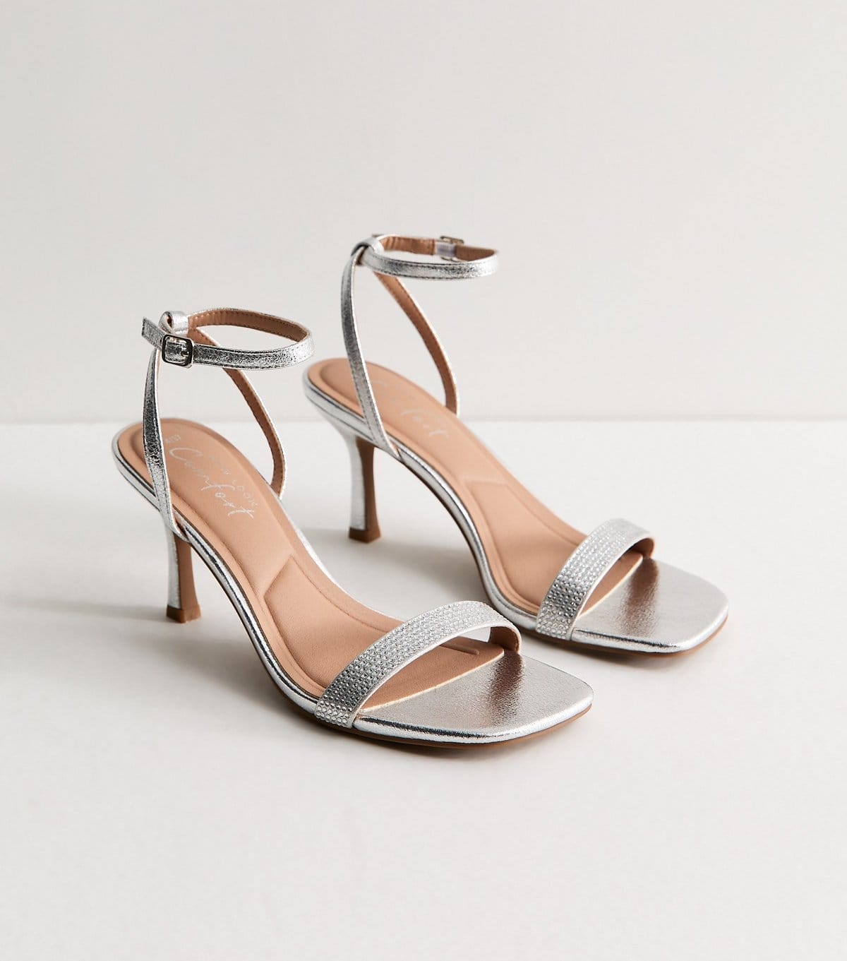 New Look Women's Silver Faux Leather Embellished Front Strap Sandals Vegan New Look - 4
