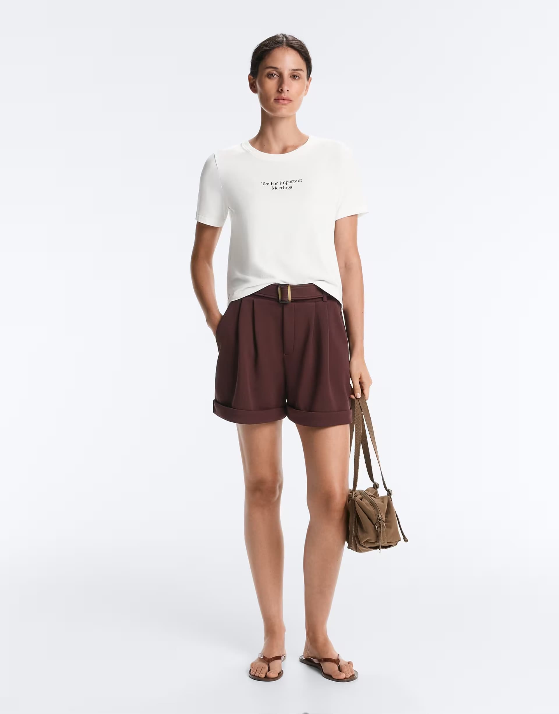 ASOS OYSHO Cotton piqué belted shorts in brown