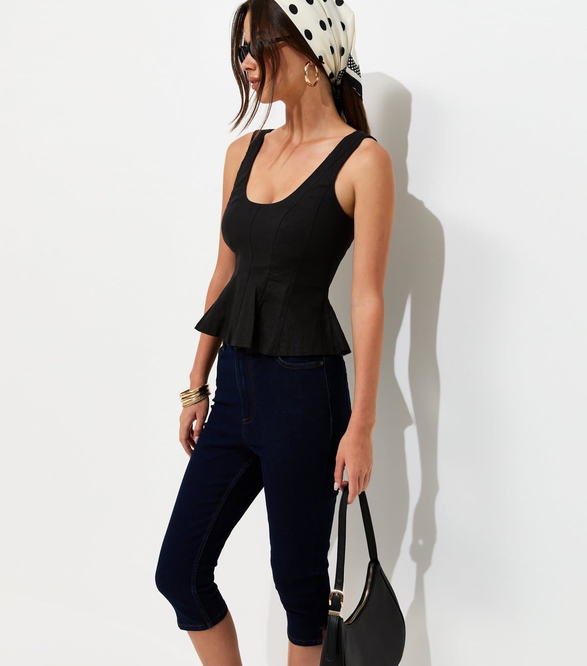New Look Women's Black Linen Rich Scoop Neck Sleeveless Top New Look