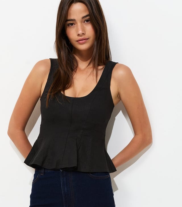 New Look Women's Black Linen Rich Scoop Neck Sleeveless Top New Look - 3