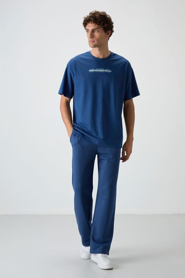 Tommy Life Tommy Life Men's Oversized Printed Crew Neck T-Shirt in Blue - 2