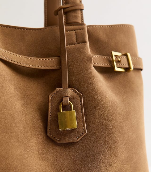 New Look Camel Faux Suede Belted Lock Tote Bag New Look - 3