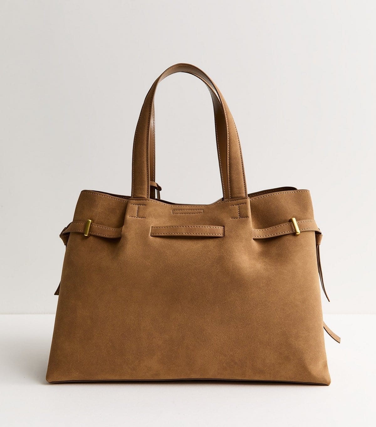 New Look Camel Faux Suede Belted Lock Tote Bag New Look - 4