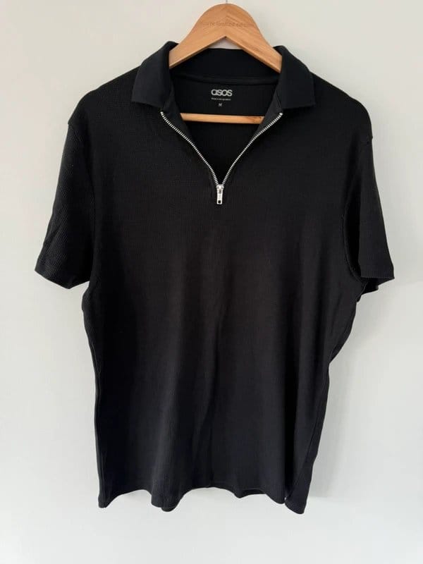 ASOS Men's Black Ribbed Zip-Up Top Size Medium